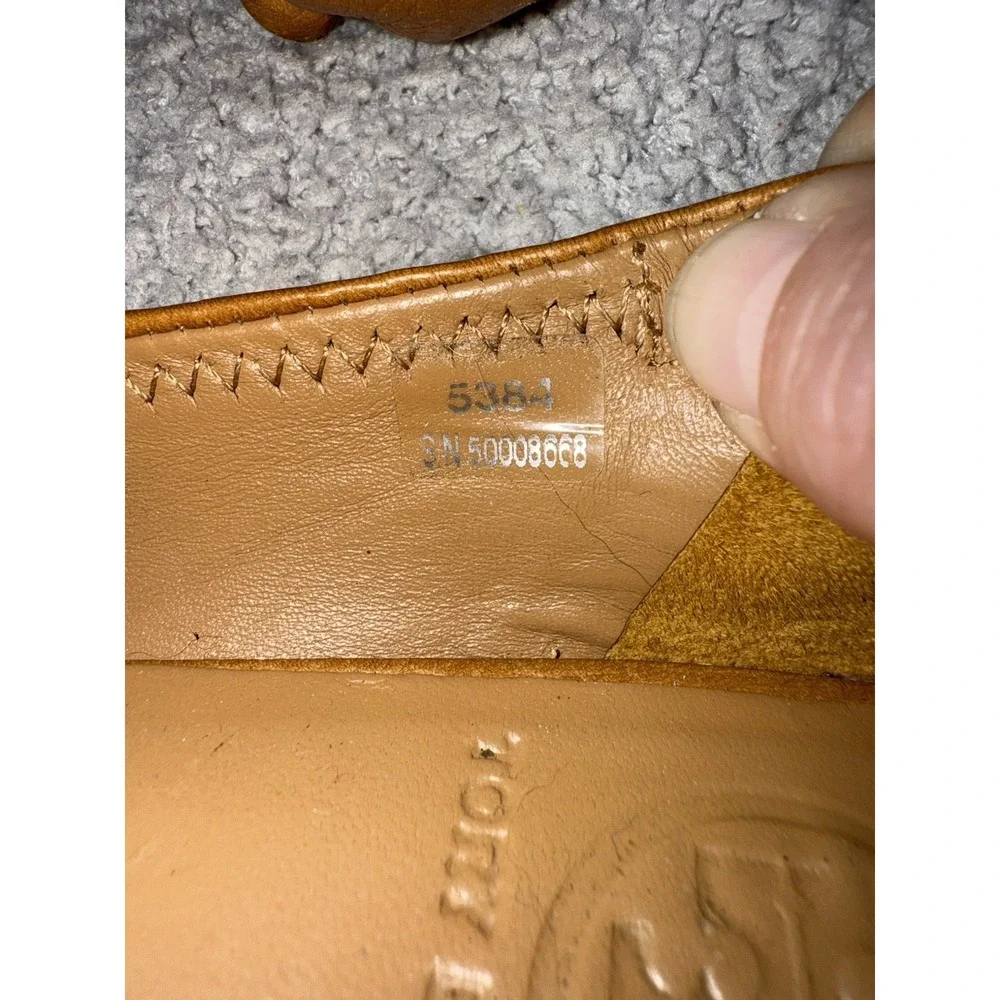 TORY BURCH Flats Minnie Travel Ballet Shoe Women 8M Tan Genuine Leather Logo